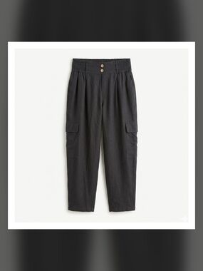 4our Dreamers Linen Blend Cargo Pants Elastic High Waist Tapered Black Large